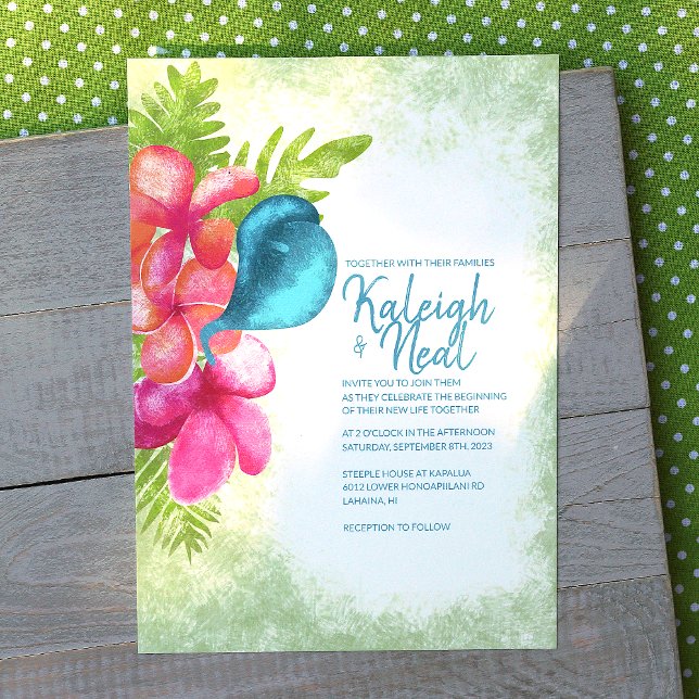 Invitación de boda rosa, coral, turquesa tropical (tropical teal calla lily, coral orange, pink plumeria flowers wedding invitations)