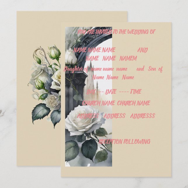 Invitación de boda rosa crema las 24 horas del día (Anverso / Reverso)