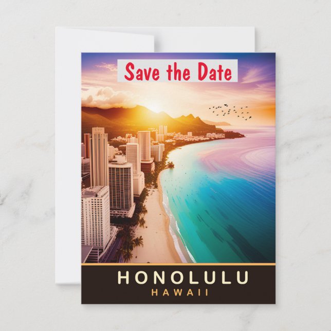 Invitación de boda rosa de la silueta de Honolulu  (Anverso)