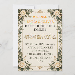 Invitación de boda Rosa de Marfil y Oro Vintage