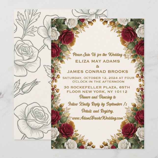 Invitación de Boda Rosa de Nueva York (Anverso / Reverso)
