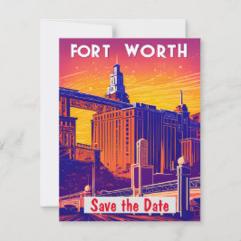 Invitación de boda rosa del puente de Fort Worth
