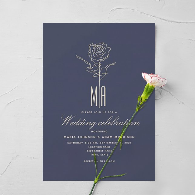 Invitación de Boda Rosa Dorada Romántica Azul Mari (Subido por el creador)