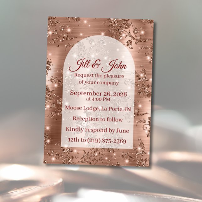 Invitación de boda rosa dorado arco brillo (Subido por el creador)