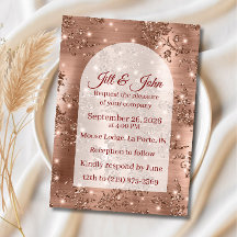 Invitación de boda rosa dorado arco brillo