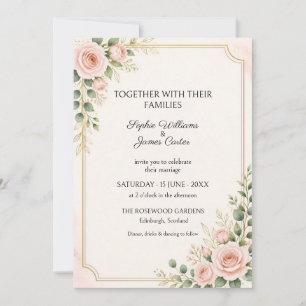 Invitación de boda rosa eucalipto rosa sonrosado