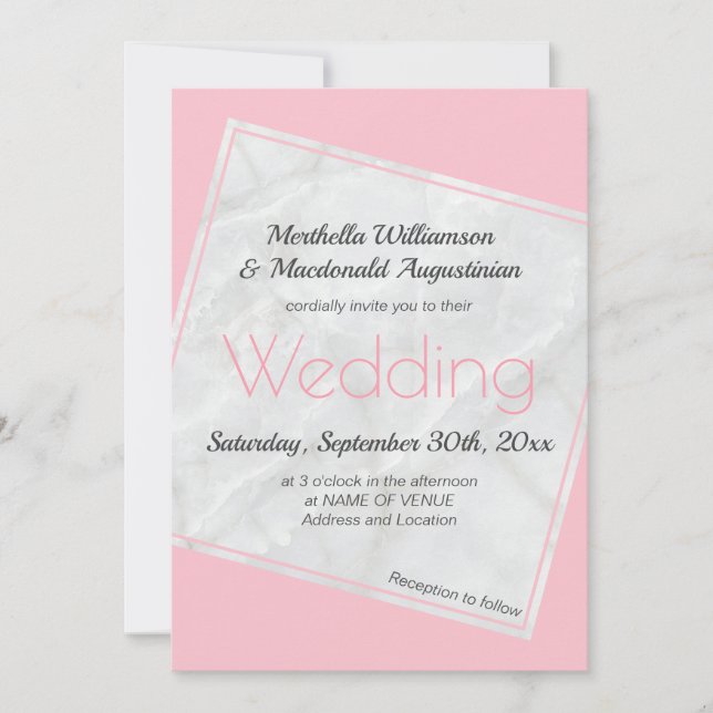 Invitación de boda rosa moderna (Anverso)