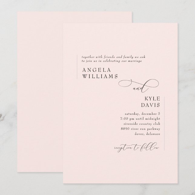 Invitación de boda rosa moderno (Anverso / Reverso)