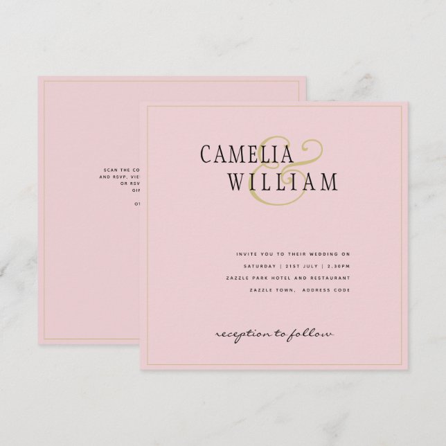 Invitación de Boda Rosa Moderno Claror (Anverso / Reverso)