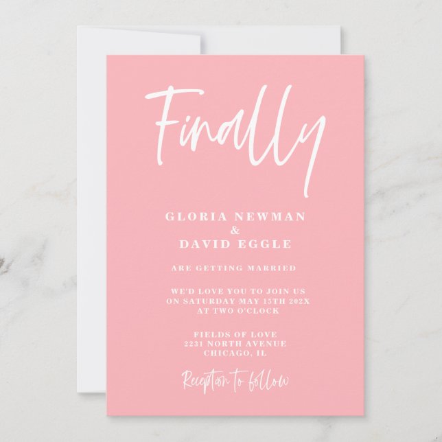 Invitación de boda rosa moderno finalmente (Anverso)