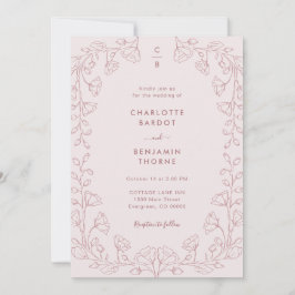 Invitación de boda rosa monograma