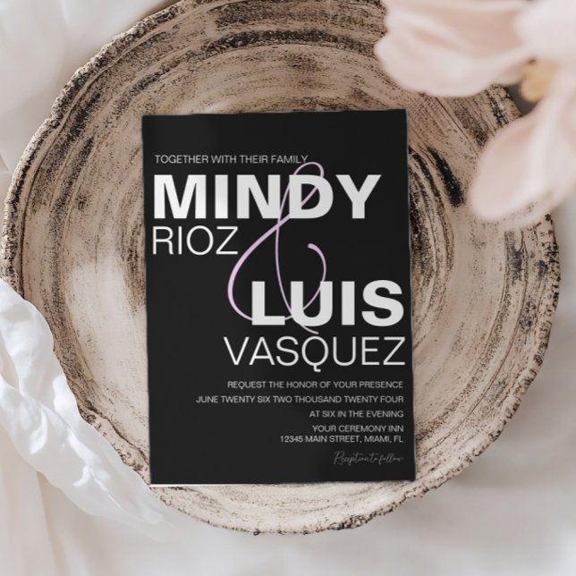 Invitación de Boda rosa negro con guión AMPERSAND  (Subido por el creador)