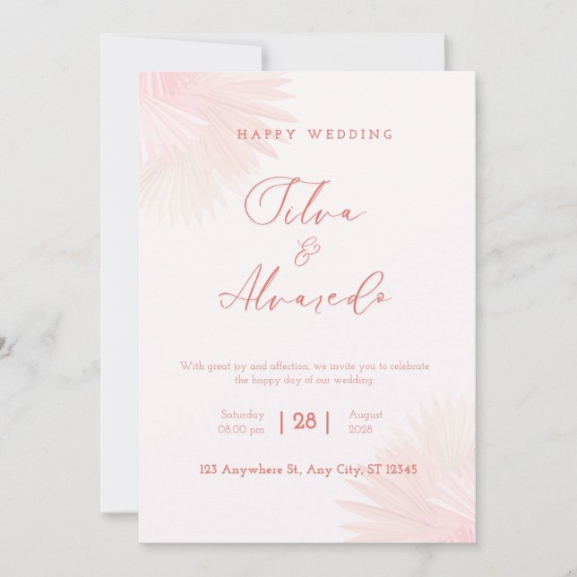 🌸 Invitación de boda rosa pastel romántica (Anverso)
