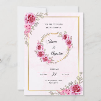 Invitación de boda rosa personalizada | Editable