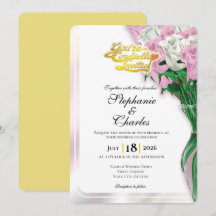 Invitación de Boda Rosa Pink - Letra Dorada 1