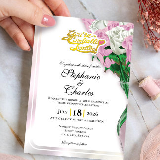 Invitación de Boda Rosa Pink - Letra Dorada 2