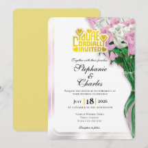 Invitación de Boda Rosa Pink - Letra Dorada 3