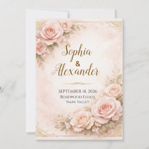 Invitación de Boda Rosa Polvo de Lujo Moderna