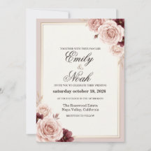 Invitación de boda rosa polvorienta burgundy
