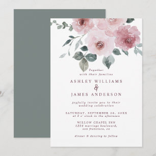 Invitación de boda rosa polvorienta floral burgund