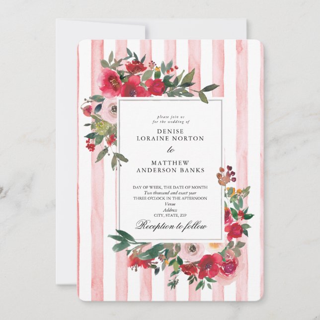 Invitación de boda rosa ramillete (Anverso)