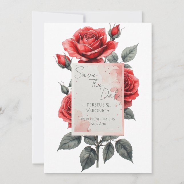 Invitación de Boda Rosa Roja (Anverso)
