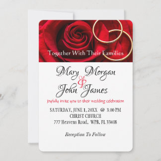 Invitación de Boda Rosa Roja Floral con Anillo