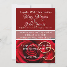 Invitación de Boda Rosa Roja Floral con Anillo