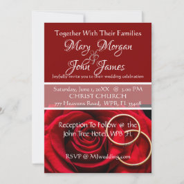 Invitación de Boda Rosa Roja Floral con Anillo
