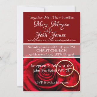 Invitación de Boda Rosa Roja Floral con Anillo