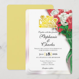 Invitación de Boda Rosa Roja - Letra Dorada 3