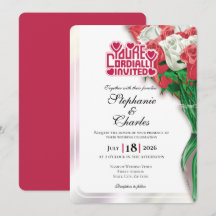 Invitación de Boda Rosa Roja - Letra Roja 3