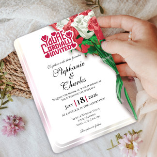 Invitación de Boda Rosa Roja - Letra Roja 4
