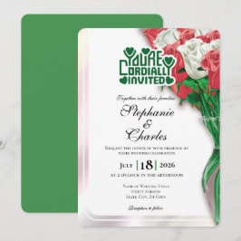 Invitación de Boda Rosa Roja - Letra Verde 4