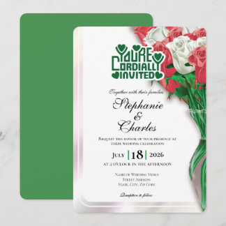 Invitación de Boda Rosa Roja - Letra Verde 4