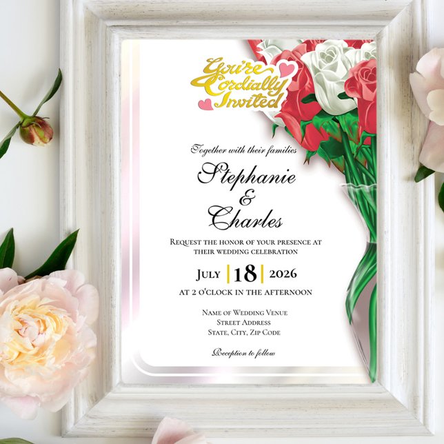 Invitación de Boda Rosa Roja - Letras Doradas 2 (Subido por el creador)