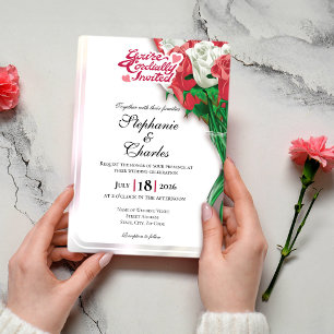 Invitación de Boda Rosa Roja - Letras Rojas 2