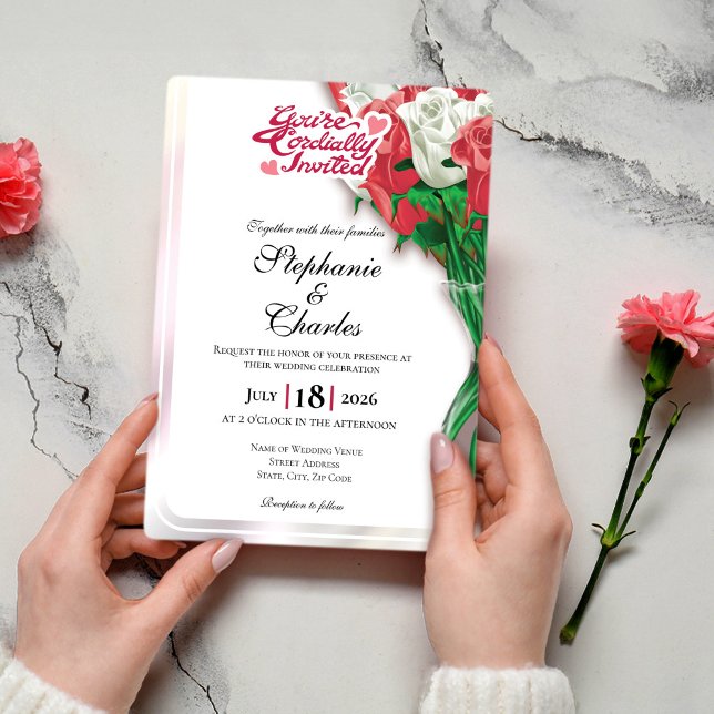 Invitación de Boda Rosa Roja - Letras Rojas 2 (Subido por el creador)