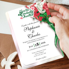 Invitación de Boda Rosa Roja - Letras Verdes 2
