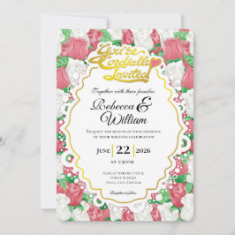 Invitación de Boda Rosa Roja y Blanca - Letra Dora