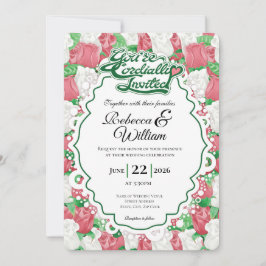 Invitación de Boda Rosa Roja y Blanca - Letras Ver