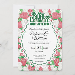 Invitación de Boda Rosa Roja y Blanca - Letras Ver