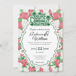 Invitación de Boda Rosa Roja y Blanca - Letras Ver