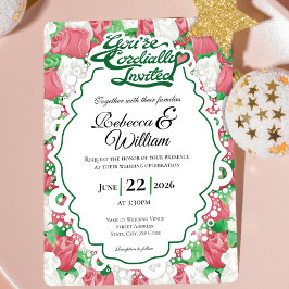 Invitación de Boda Rosa Roja y Blanca - Letras Ver