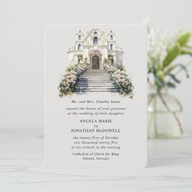 Invitación de boda rosa romántica (Anverso de pie)