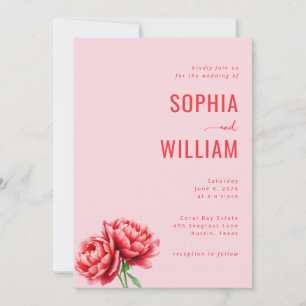 Invitación de Boda Rosa Romántica de Peonía