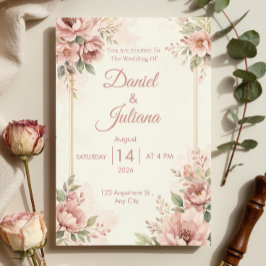 Invitación de boda rosa romántico | Acuarela
