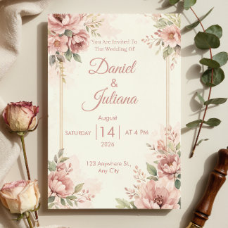 Invitación de boda rosa romántico | Acuarela