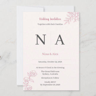 Invitación de boda rosa rubor