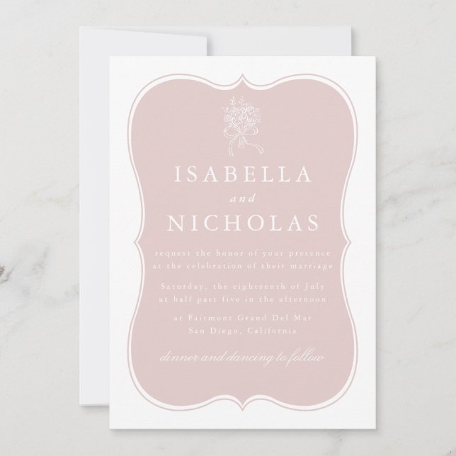 Invitación de boda rosa rubor (Anverso)